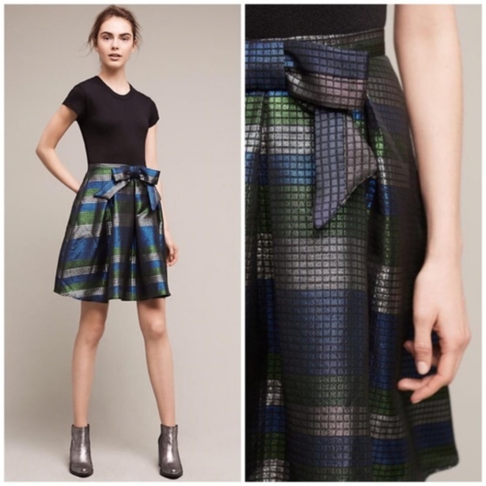 Anthropology  EVA FRANCO Gatinet Bowed Skirt Metallic Bow Waist  - NWOT